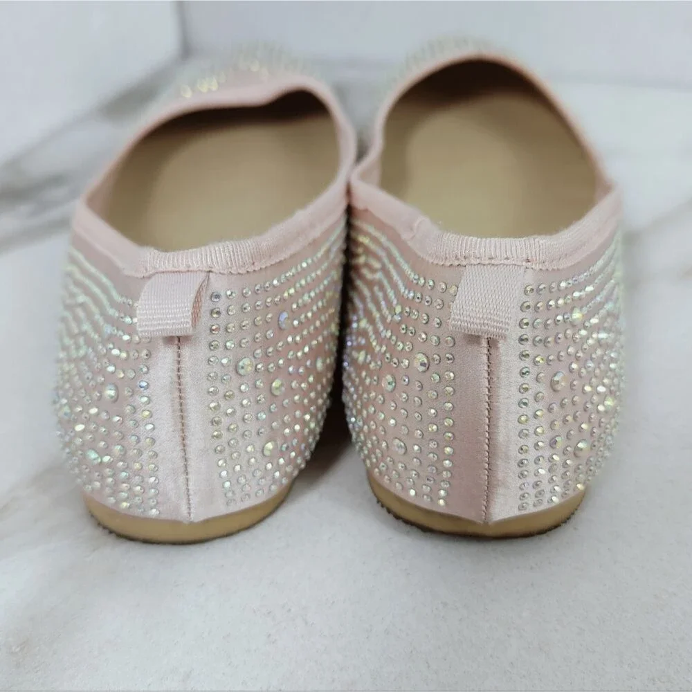 Cat & Jack Girls' Pale Pink Diamante Rhinestone Sparkly Ballet Flats, Sz 5